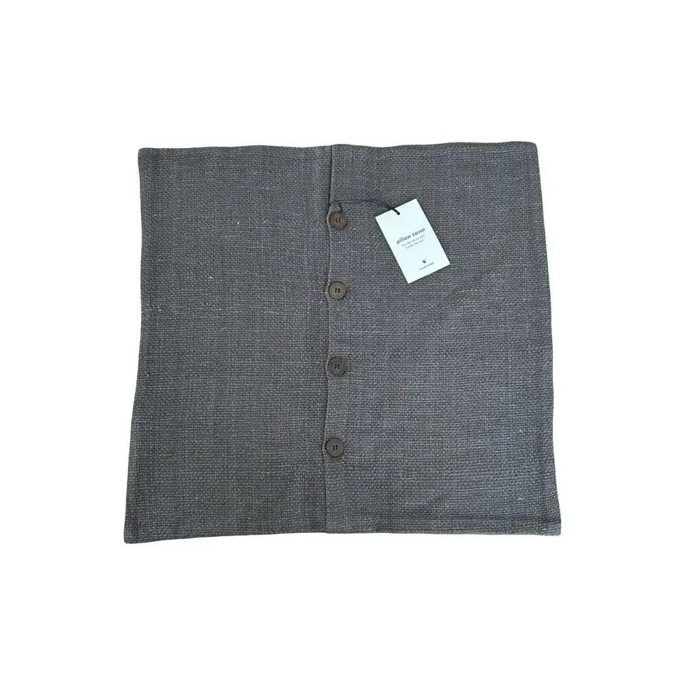 West Elm Woven Pillow Cover Set of 2 Olive Gray Silk Blend 20 X 20 Wood Buttons